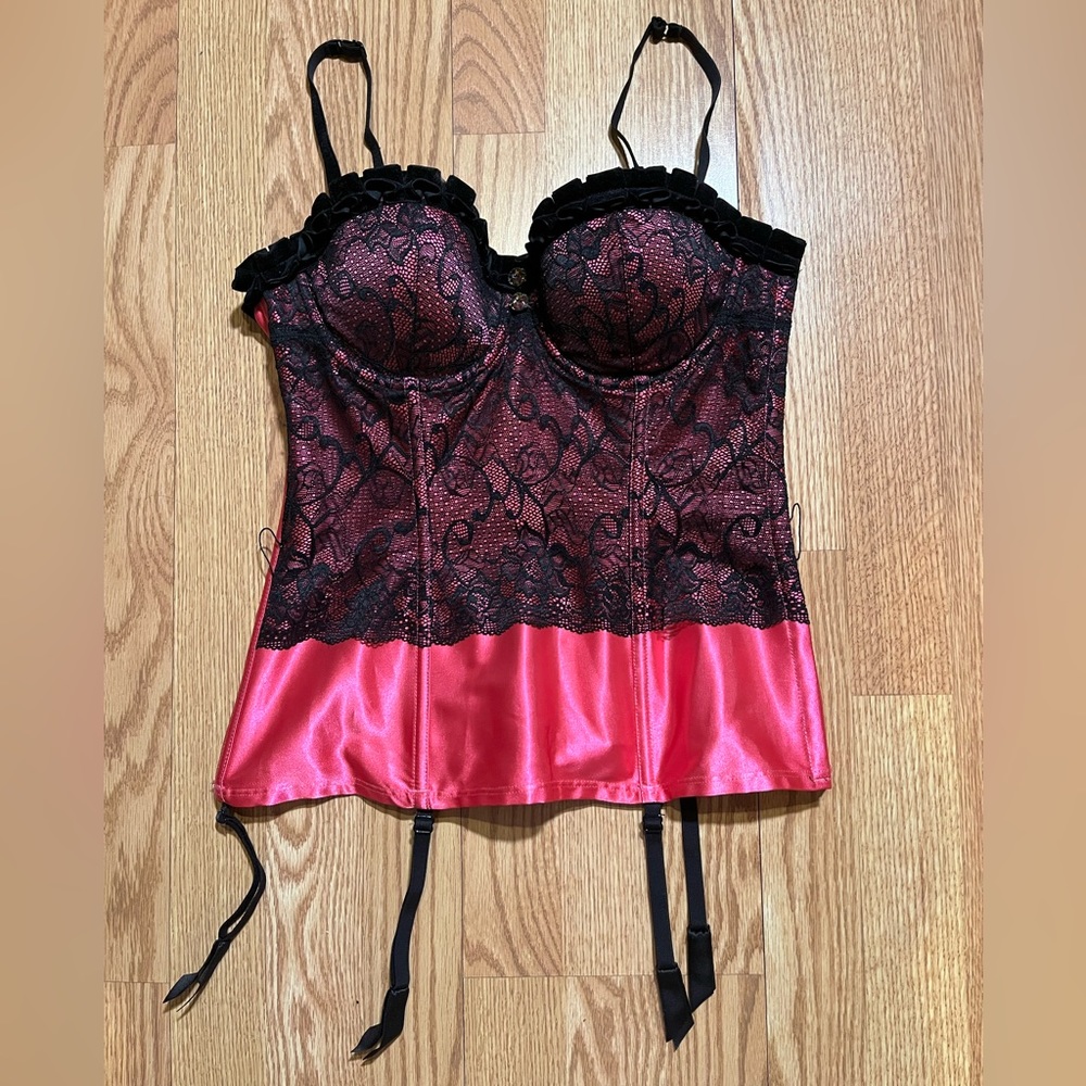 Frederick’s of Hollywood hot pink lace corset
